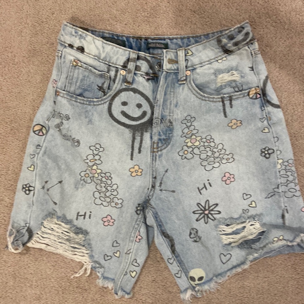 Wild Fable Women's Doodle Printed High Rise Denim Bermuda Shorts